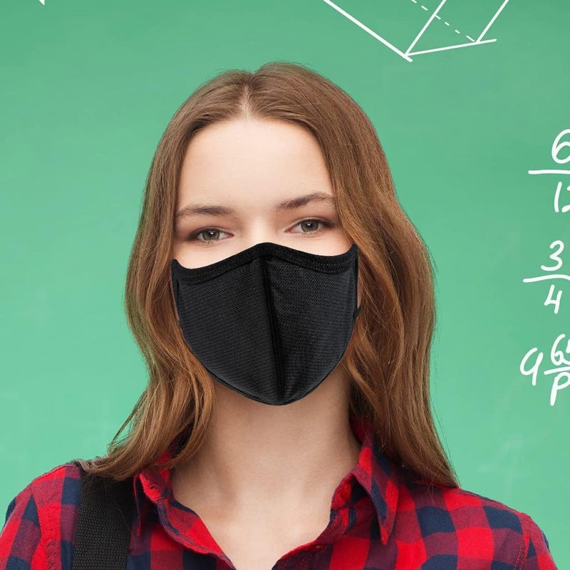 BeatBasic Black Cloth Face Mask,3 Ply BB-9201 Material, Reusable Fabric Washable for Men Women Adult Large Pack 6 - Image 2